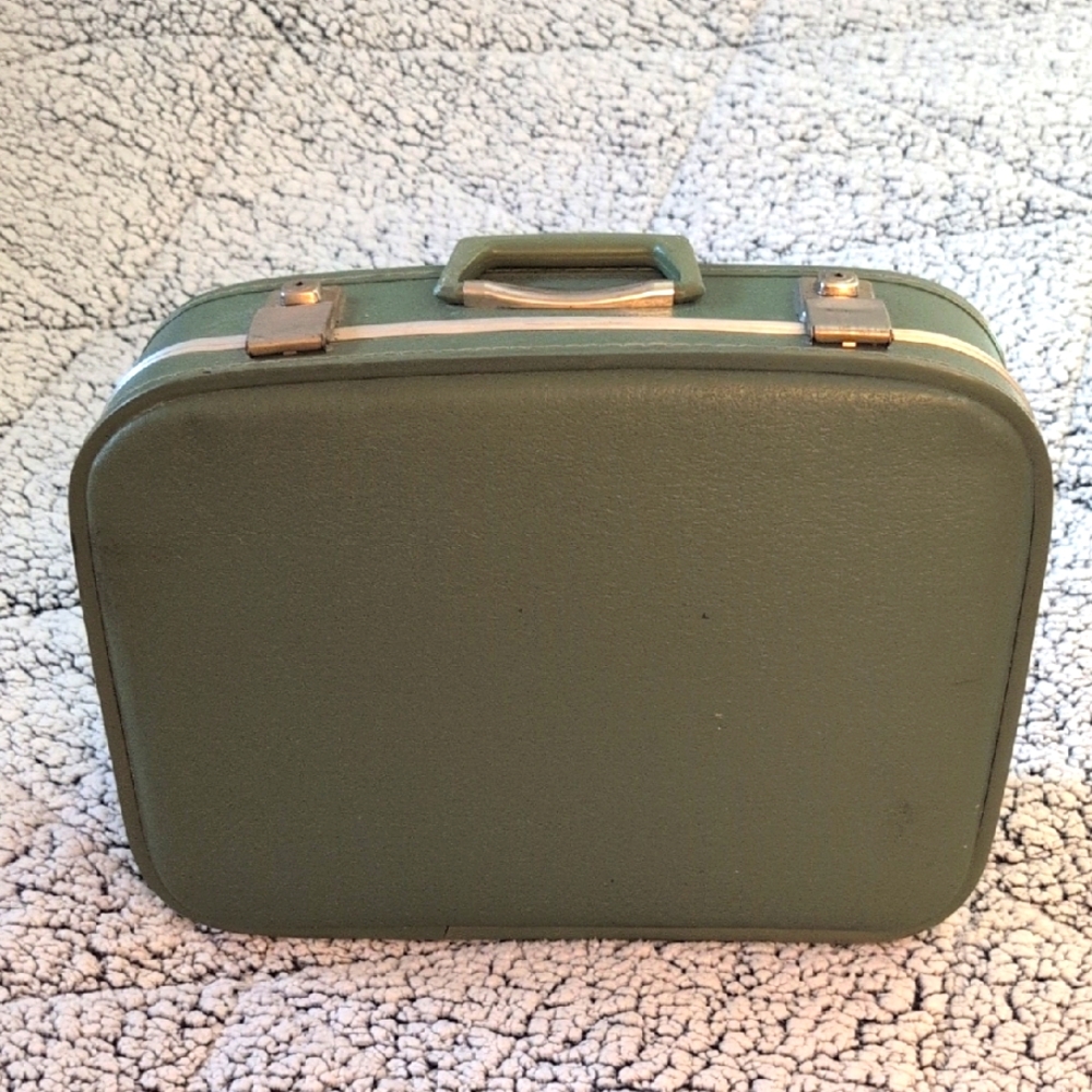 Vintage 70s Green Suitcase Yellow Lined Interior